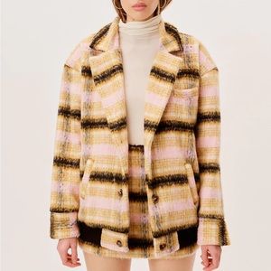 For Love & Lemons Rachel Jacket oversized wool Sophisticated fuzzy plaid coat
